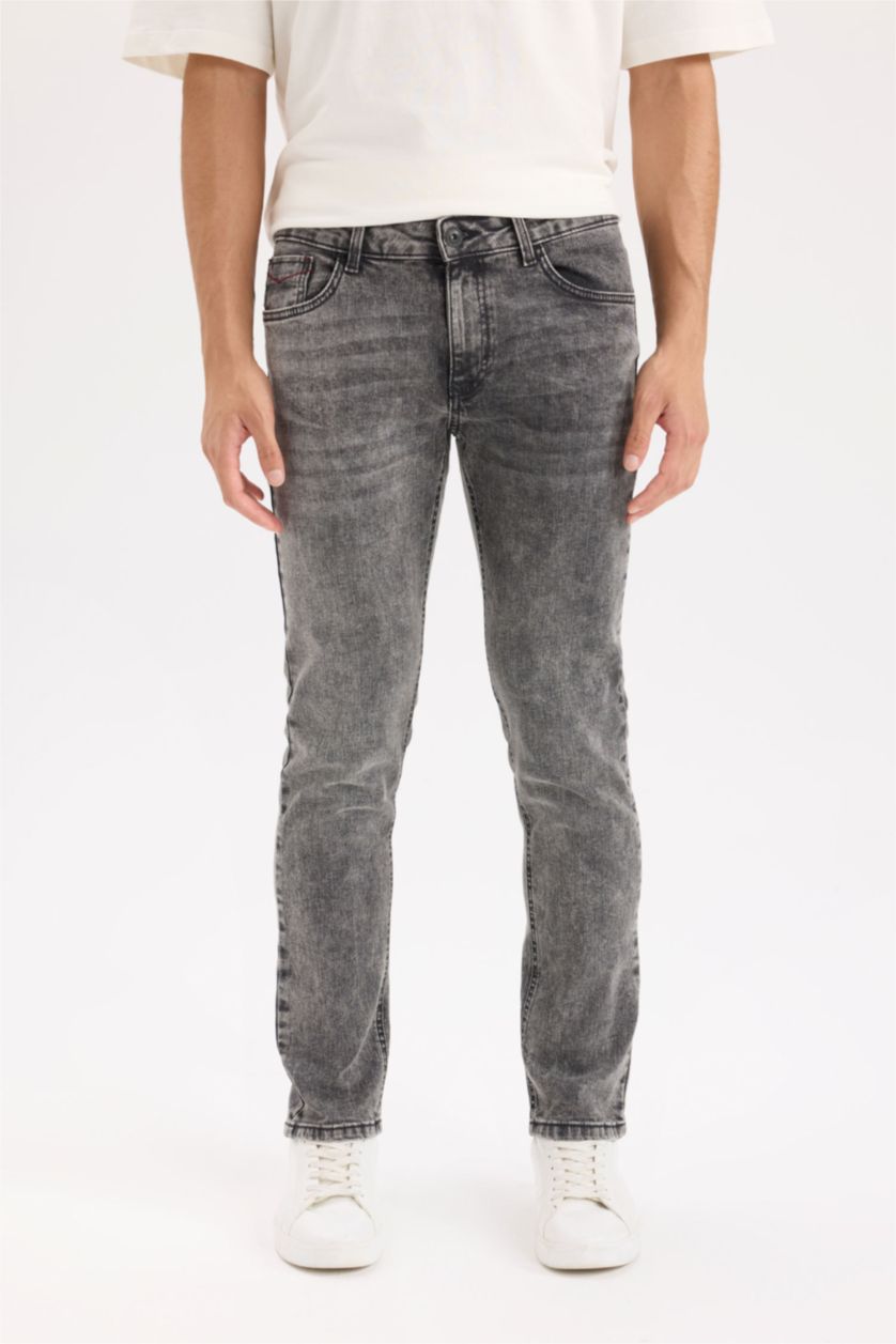 HOMME Anthracite Pantalon Jean slim à effet délavé avec détails déchirés