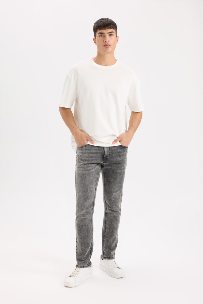 HOMME Anthracite Pantalon Jean slim à effet délavé avec détails déchirés