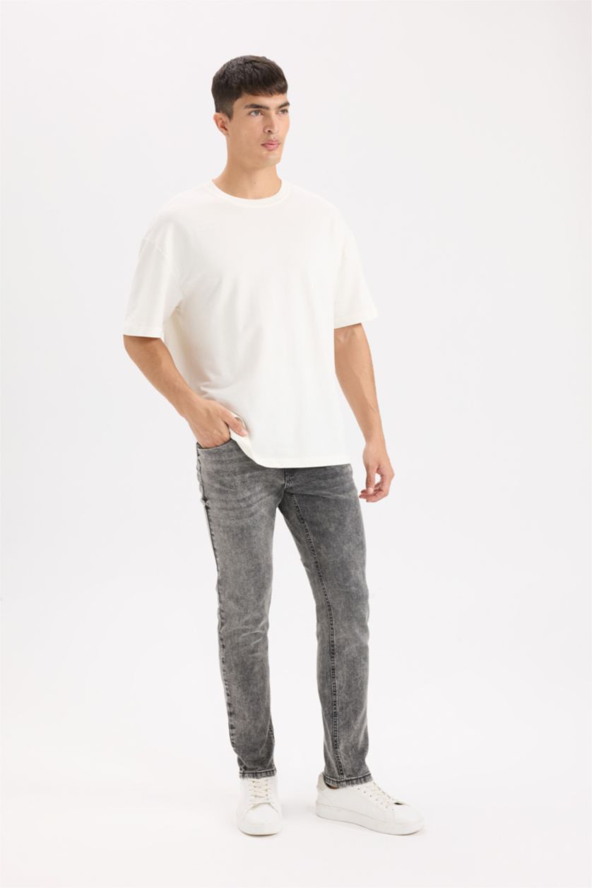 HOMME Anthracite Pantalon Jean slim à effet délavé avec détails déchirés