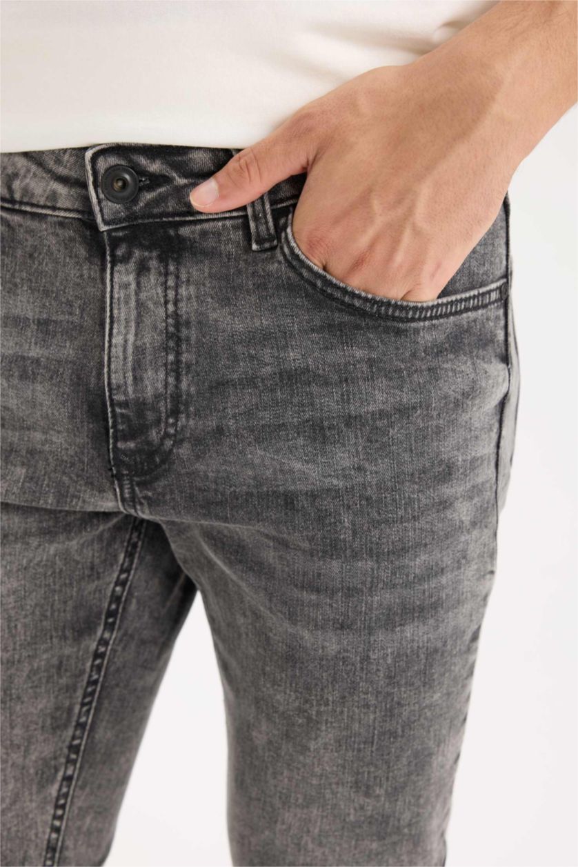 HOMME Anthracite Pantalon Jean slim à effet délavé avec détails déchirés