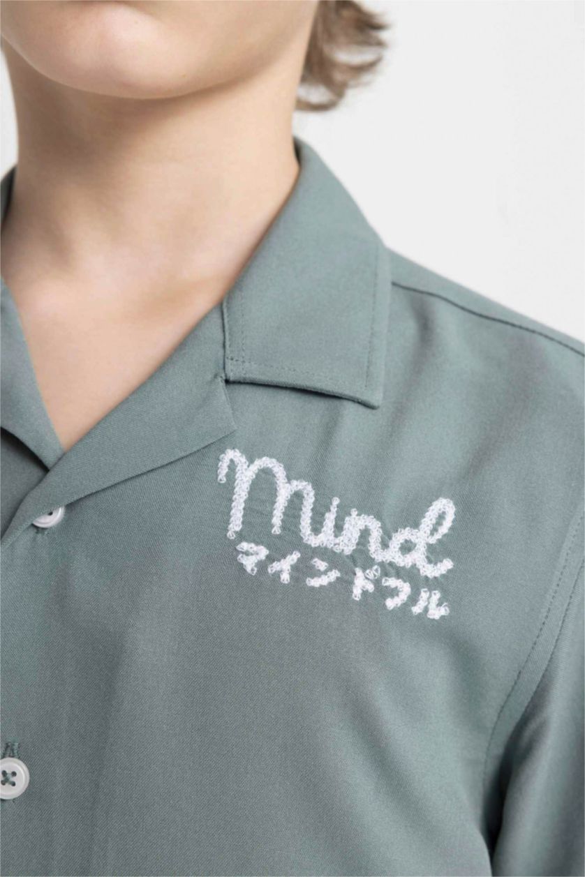 BOYS & TEENS Khaki Boy Oversize Polo Neck Viscose Short Sleeve Shirt