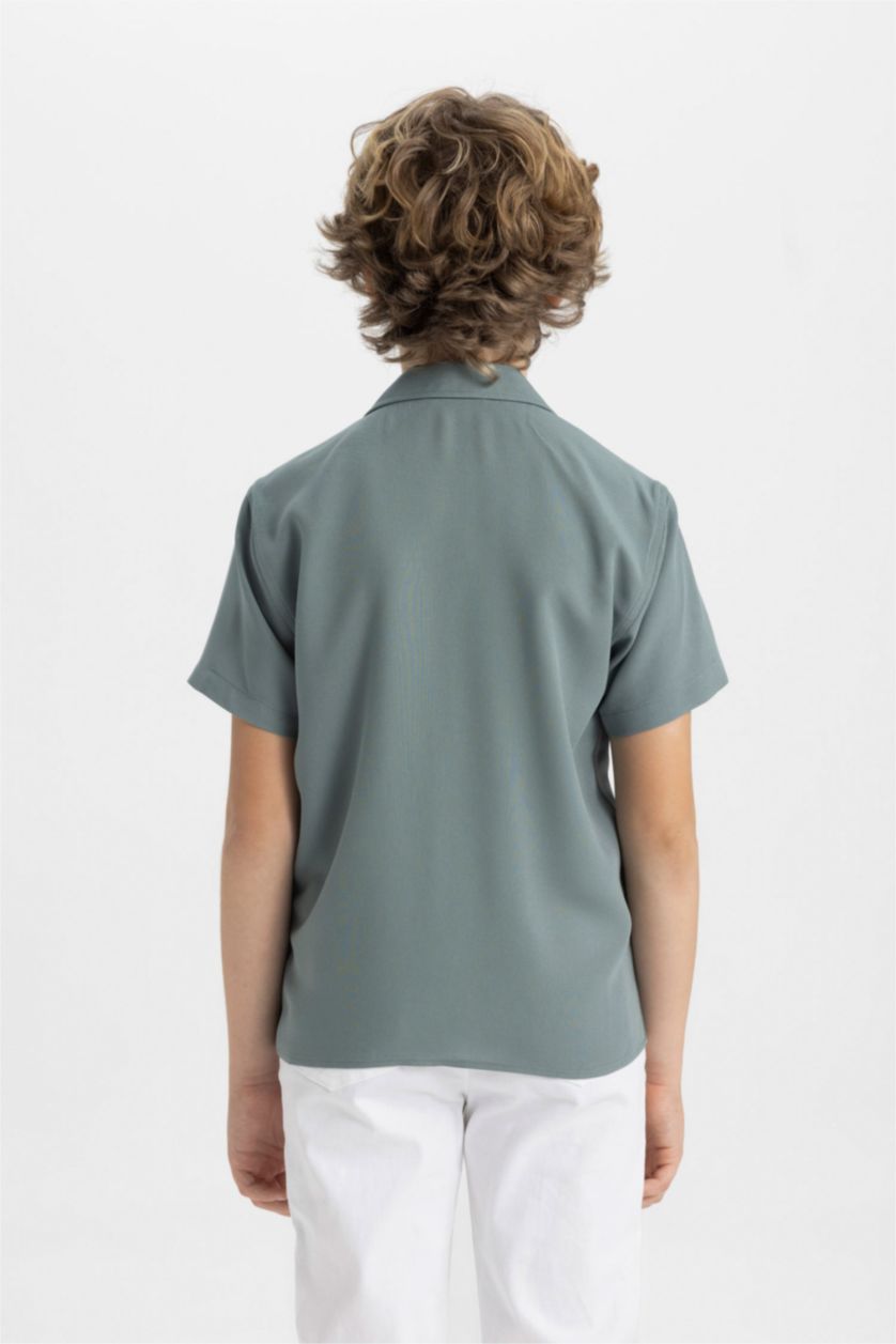 BOYS & TEENS Khaki Boy Oversize Polo Neck Viscose Short Sleeve Shirt