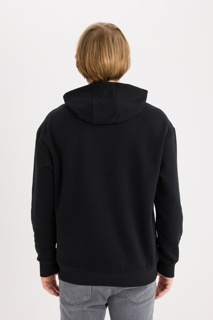 رجال أسود سويت شيرت سادة أوفر سايز بغطاء للرأس