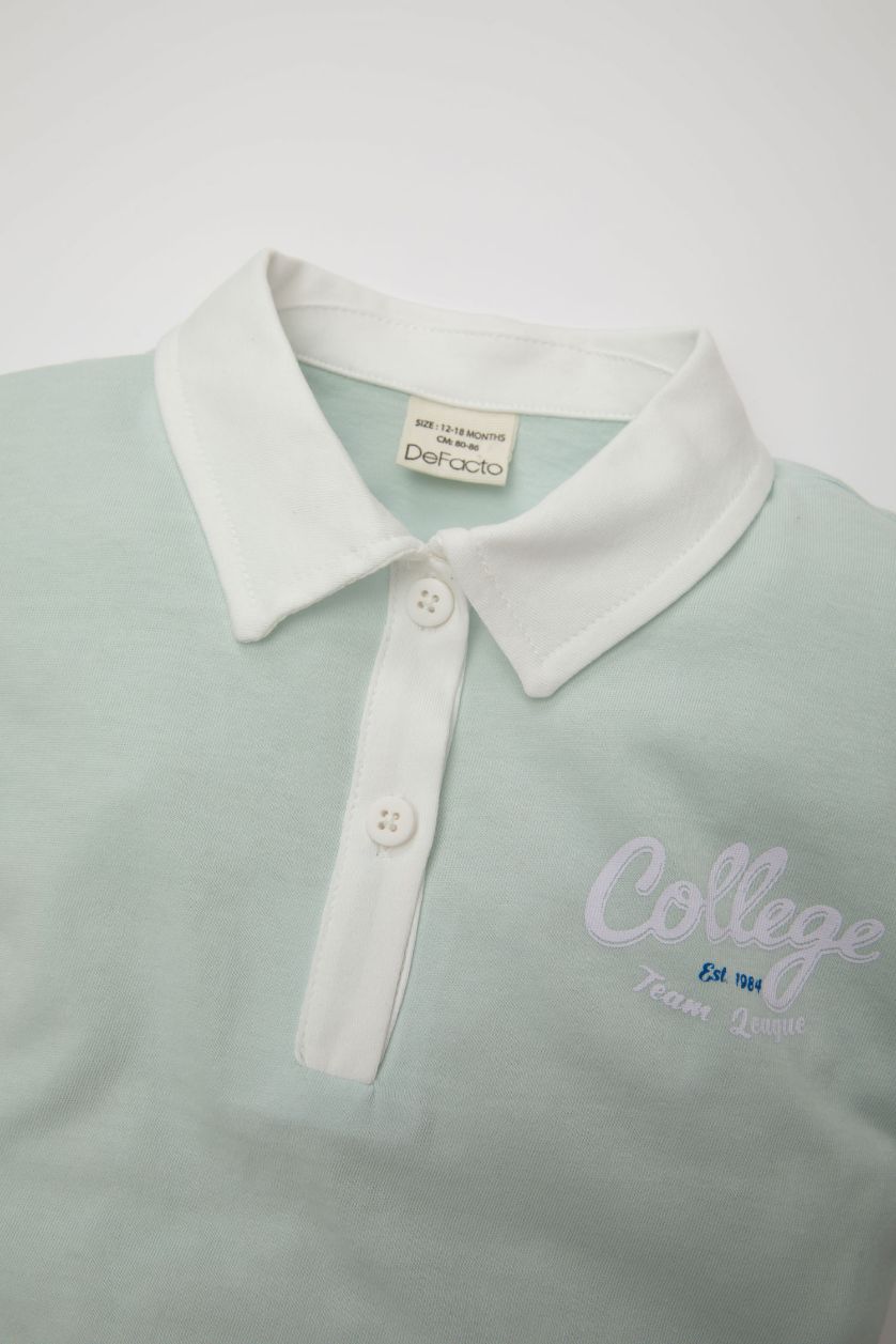 Kız Bebek Açık Mavi Gömlek Yaka Baskılı Kısa Kollu Tişört Kız Bebek