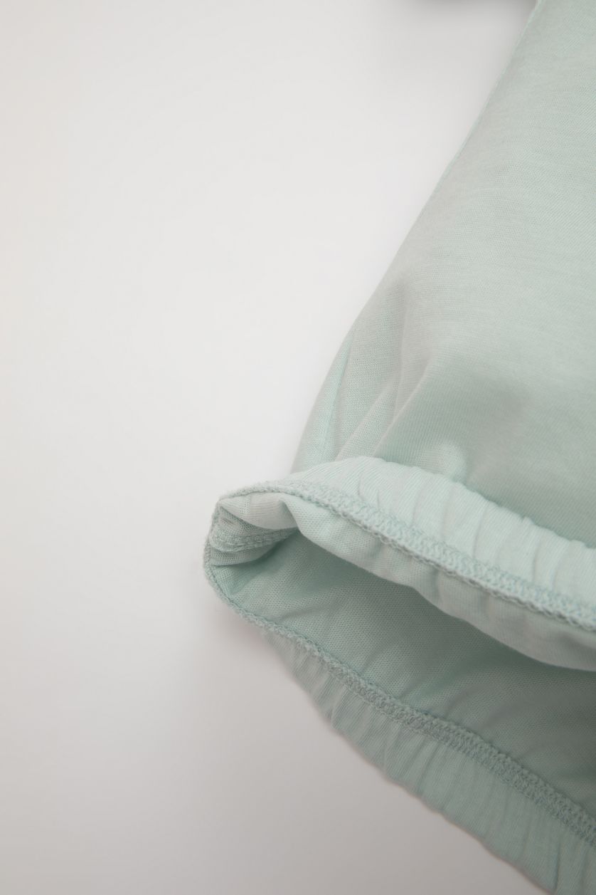 Kız Bebek Açık Mavi Gömlek Yaka Baskılı Kısa Kollu Tişört Kız Bebek