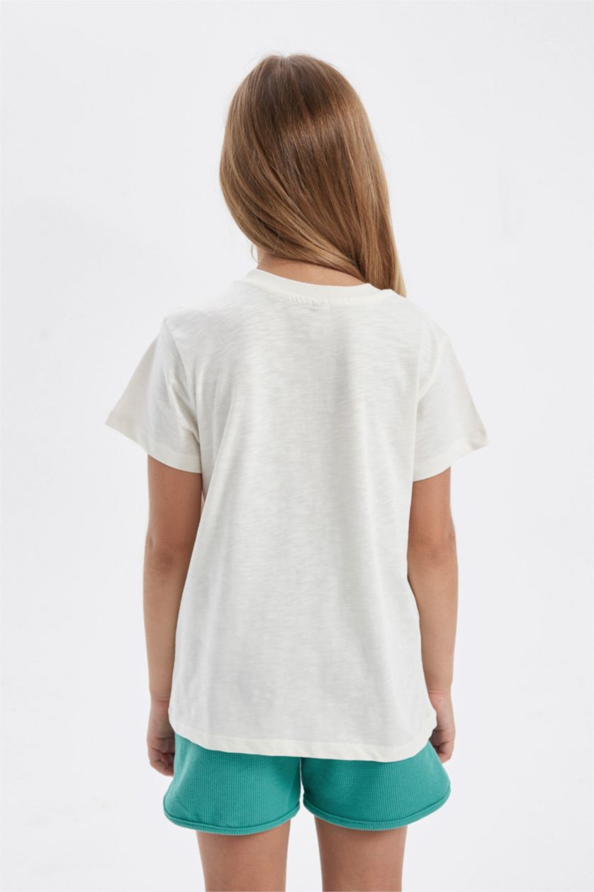 بناتي بيج فاتح تي شيرت بناتي نص كم مطبوع وياقة مستديرة