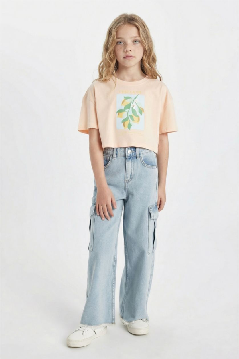 بنات سيموني فاتح تيشيرت كروب بناتي مطبوع بياخة مستديرة