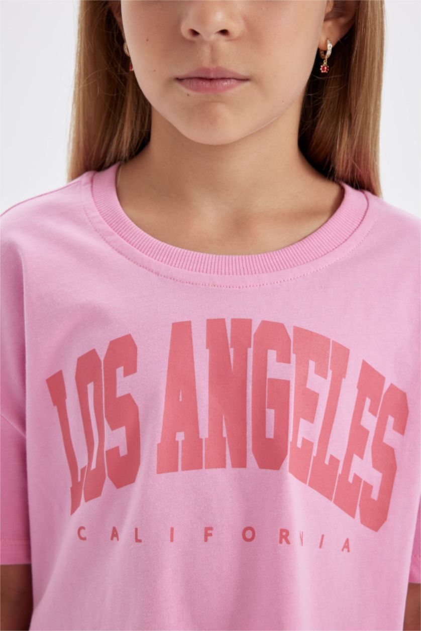 بنات زهري تيشيرت كروب بناتي نص ردن بياخة مستديرة