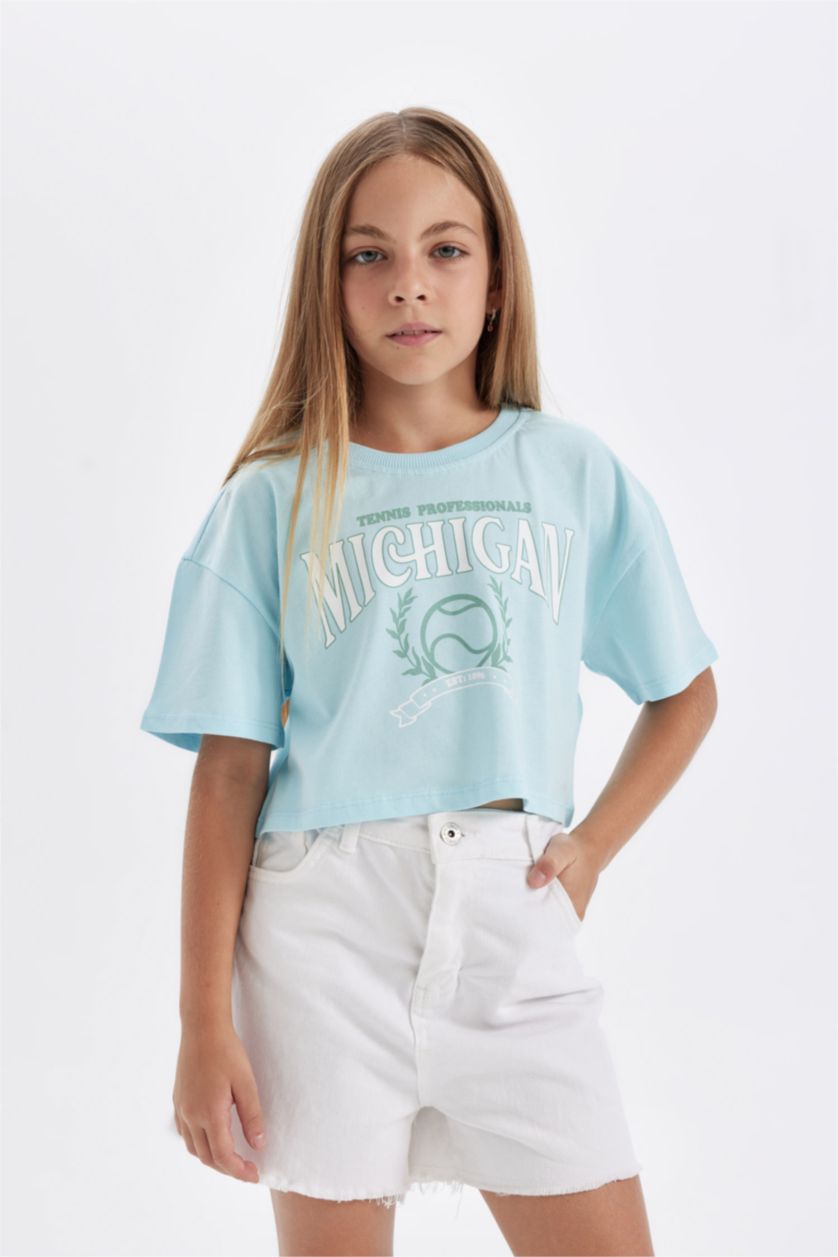 Қыздар Және Жасөспірімдер Аква Қыздарға дөңгелек жаға слоган қысқа жеңді Қысқа жеңді футболка