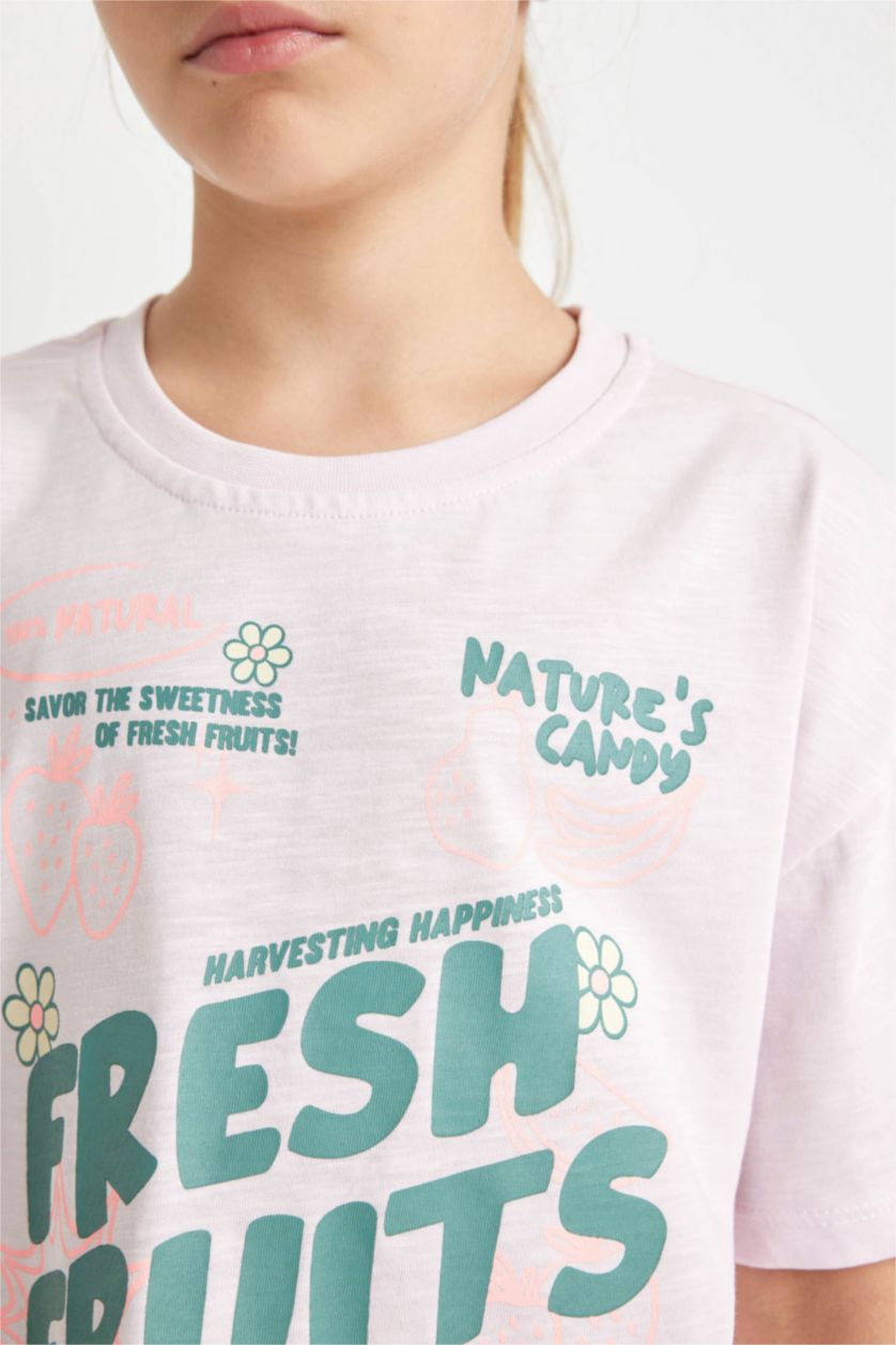 بناتي زهري فاتح تيشيرت بناتي نص كم قصة مريحة برقبة مستديرة