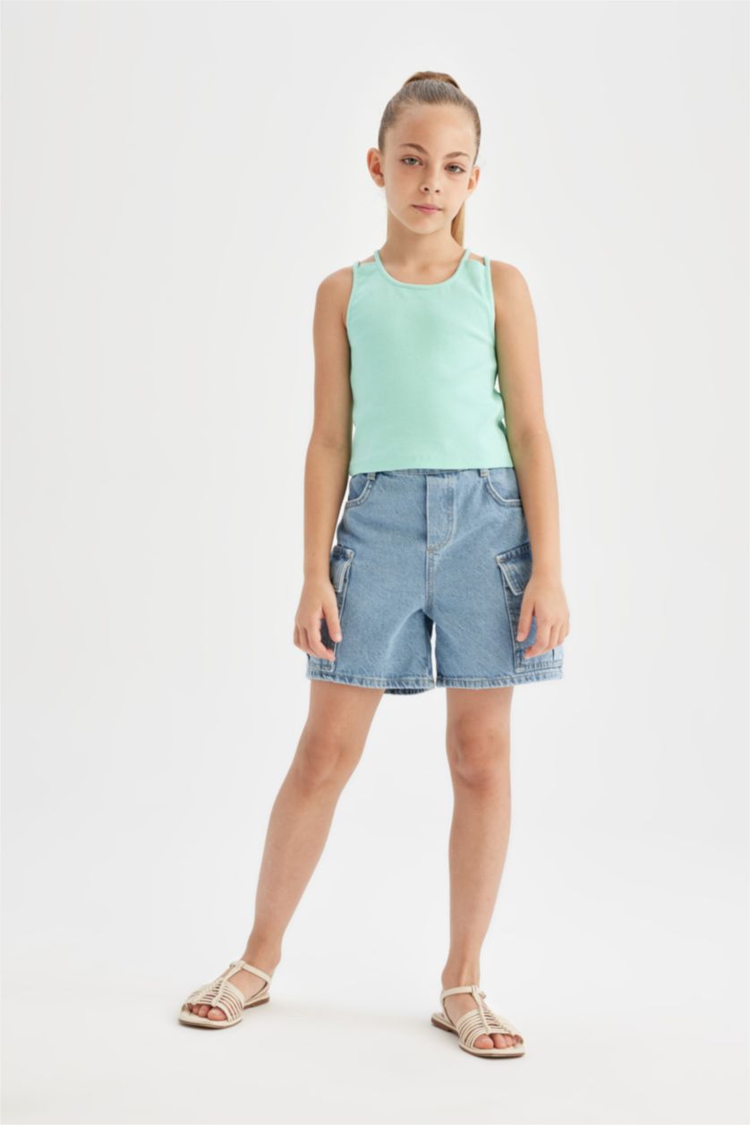 Kız Çocuk - Genç Kız Mint Bisiklet Yaka Basic Düz Atlet Kız Çocuk