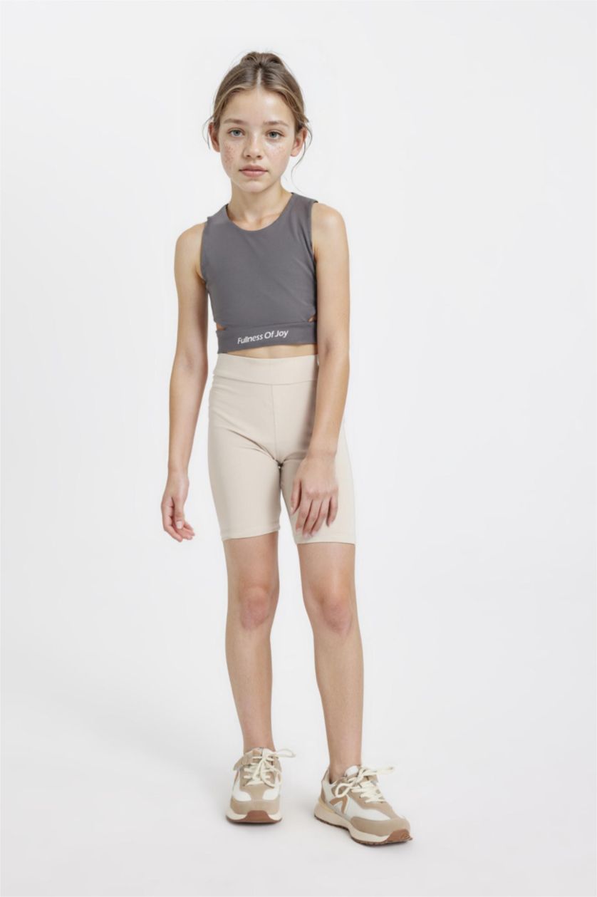 Girls & Teens Anthracite Girl Crew Neck Sports Printed Crop Top