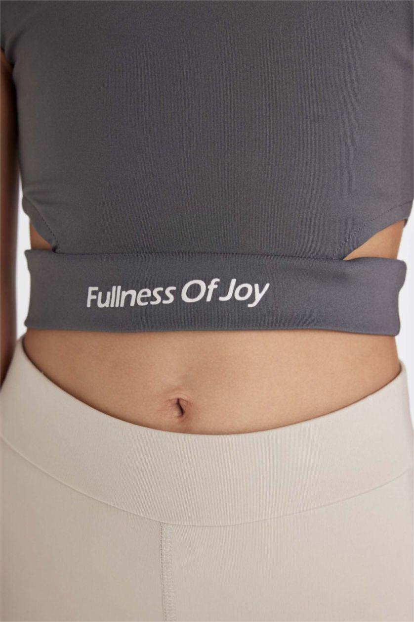 Girls & Teens Anthracite Girl Crew Neck Sports Printed Crop Top