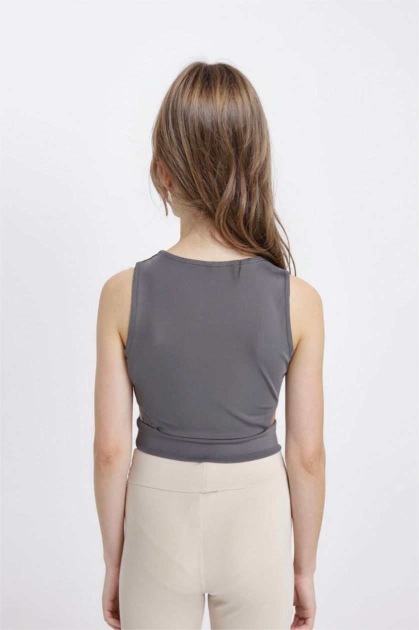 Girls & Teens Anthracite Girl Crew Neck Sports Printed Crop Top