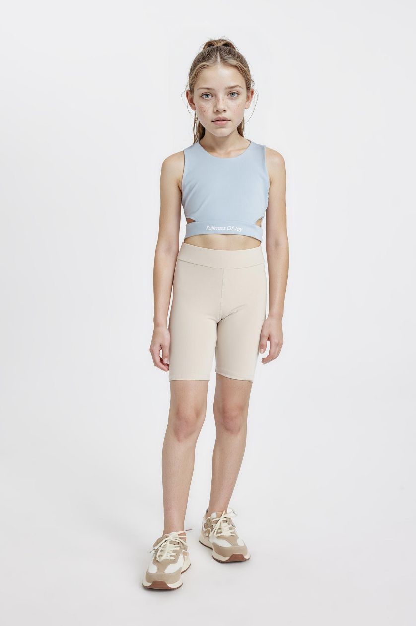 GIRLS & TEENS Blue Girl Crew Neck Sports Printed Crop Top