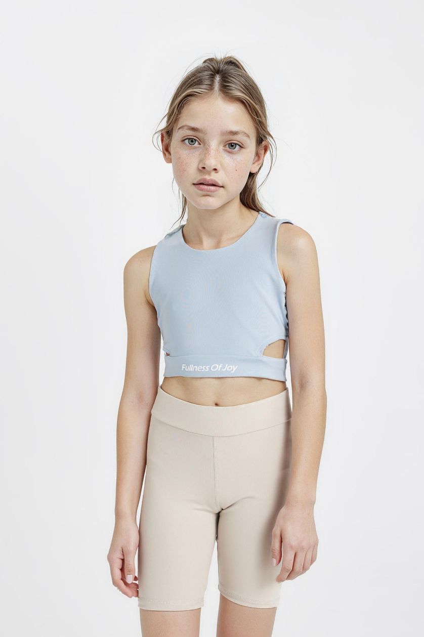 GIRLS & TEENS Blue Girl Crew Neck Sports Printed Crop Top