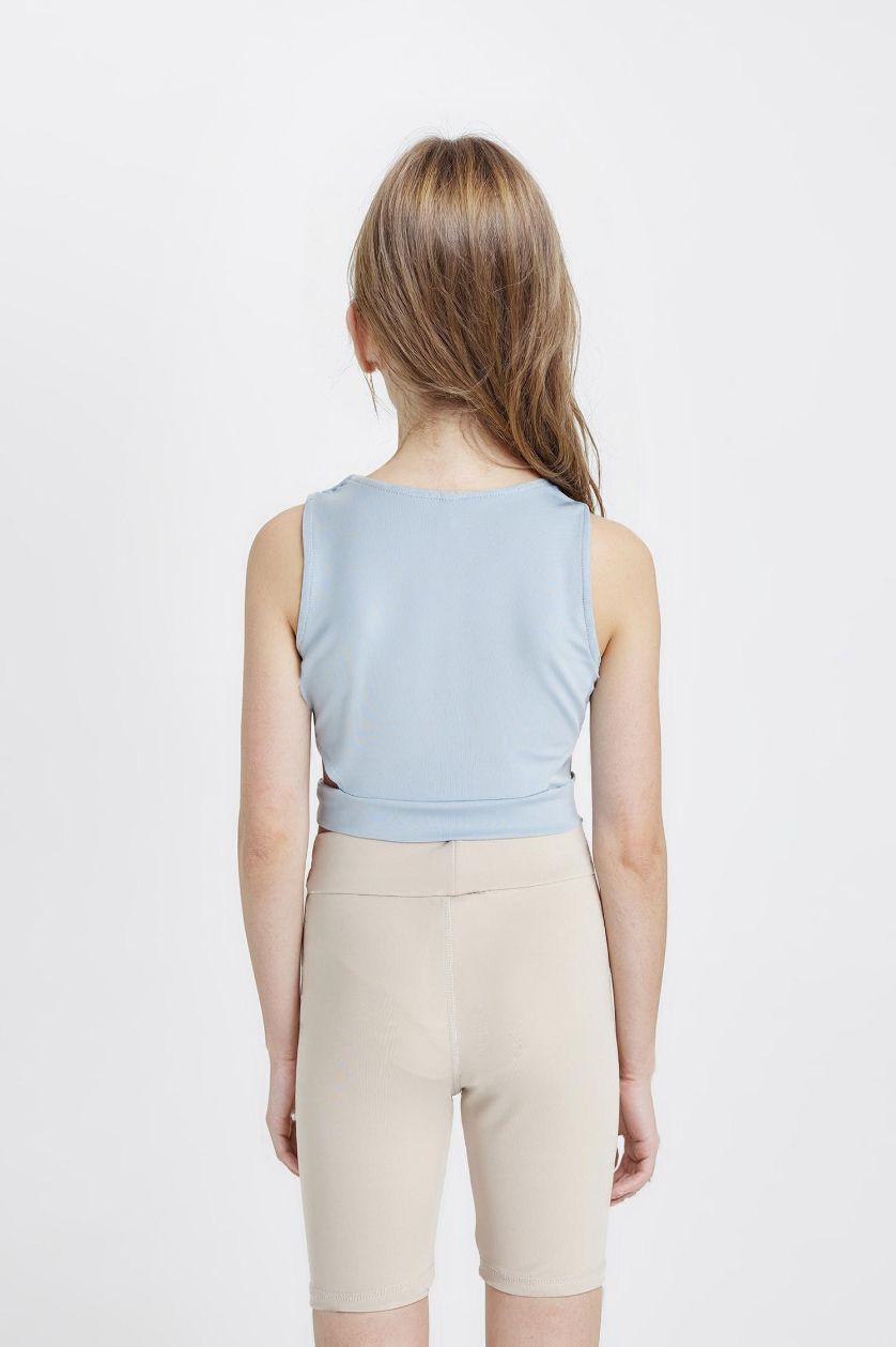 GIRLS & TEENS Blue Girl Crew Neck Sports Printed Crop Top