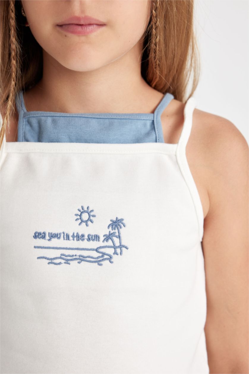 بناتي بيج فاتح تانك توب بناتي بحمالات وطبعة حروف