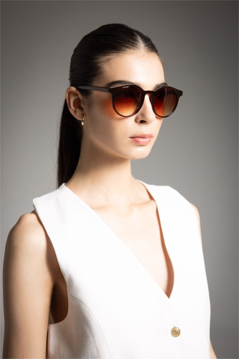 Kadın Koyu Kahve Kadın Yuvarlak Güneş Gözlüğü