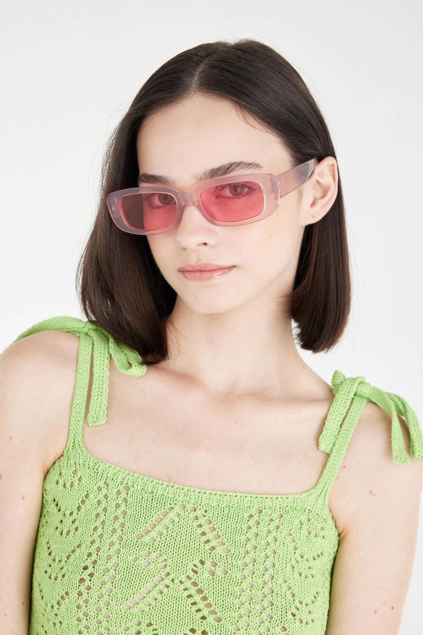 Kadın Pembe Kadın Dikdörtgen Güneş Gözlüğü