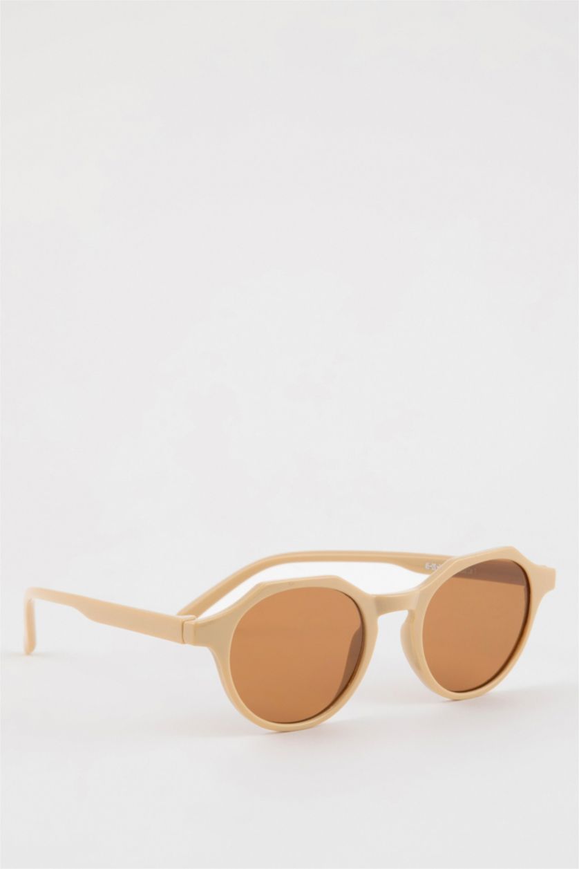 Man Beige Man Round Sunglasses