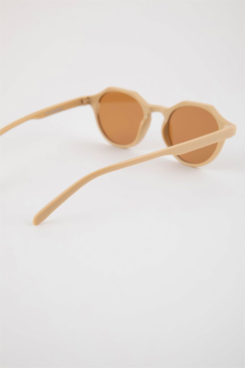 Man Beige Man Round Sunglasses