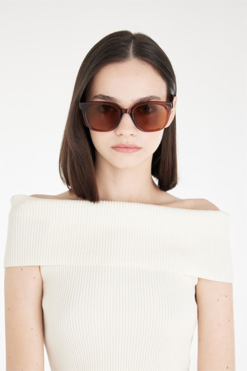 نساء بني غامق نظارة شمسية نسائية مستديرة