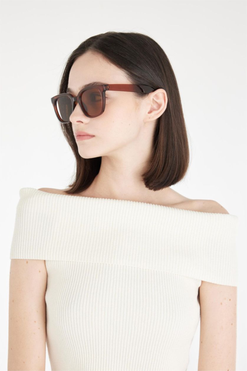 نساء بني غامق نظارة شمسية نسائية مستديرة