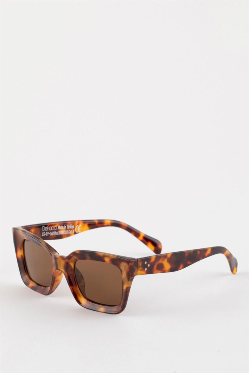 Kadın Koyu Kahve Kadın Leopar Desenli Kare Güneş Gözlüğü