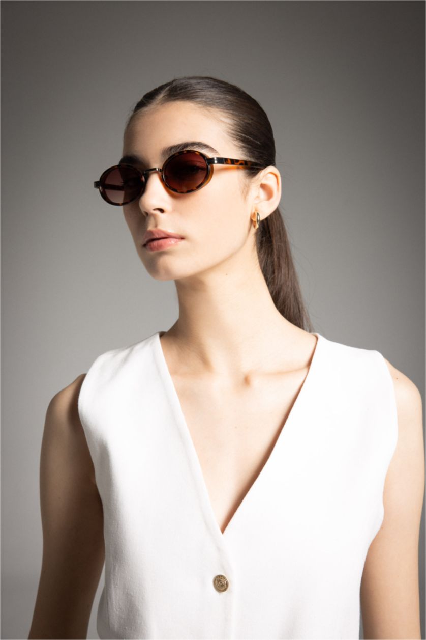 Women Dark Brown Woman Round Sunglasses