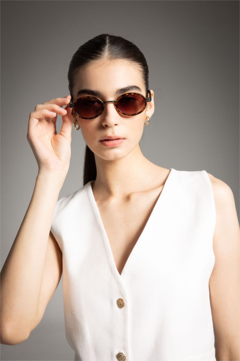 Women Dark Brown Woman Round Sunglasses