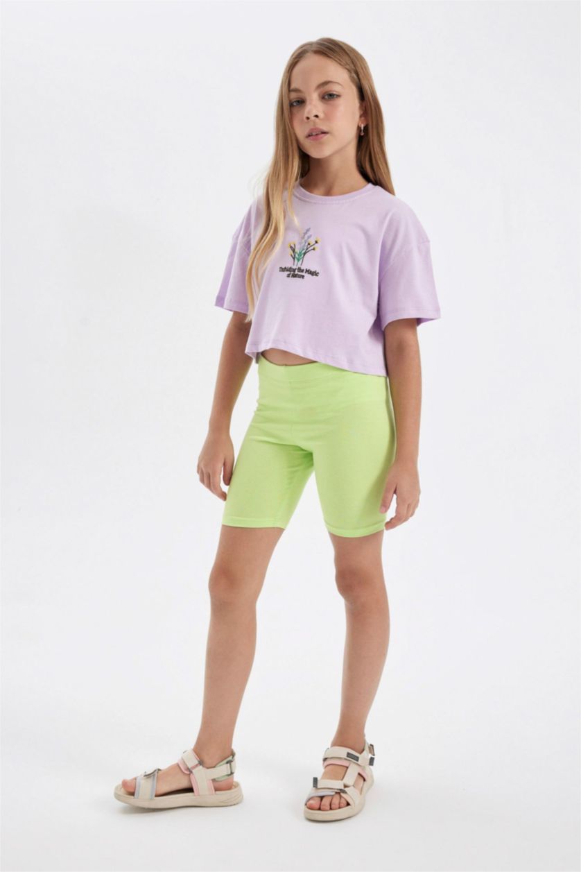 بنات أخضر فاتح سروال ضيق بناتي قصير