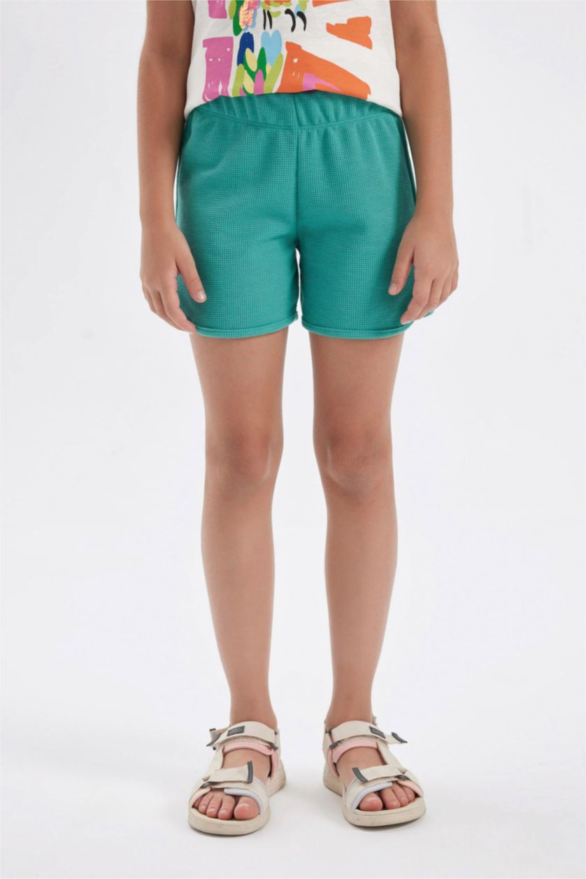 Kız Çocuk - Genç Kız Açık Yeşil Waffle Şort Kız Çocuk