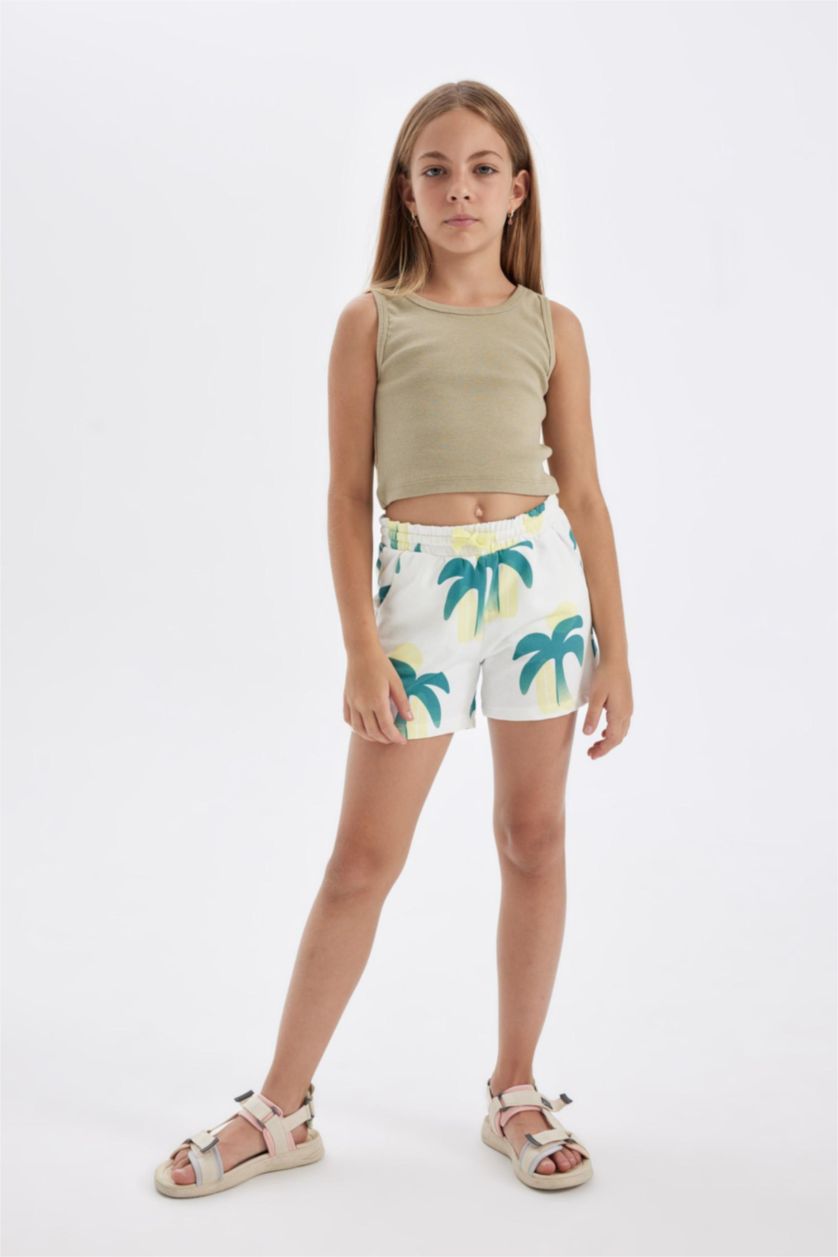 Kız Çocuk - Genç Kız Ekru Desenli Şort Kız Çocuk