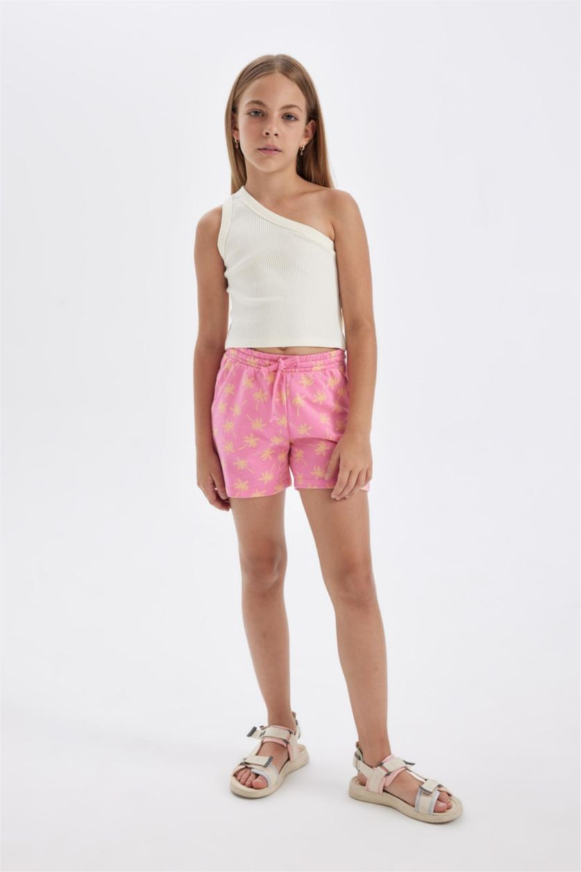 Kız Çocuk - Genç Kız Pembe Desenli Şort Kız Çocuk