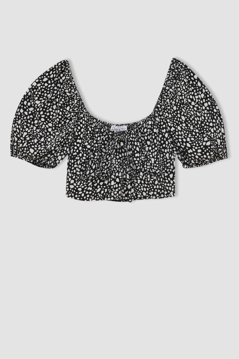 Женщины Черный Блузка с круглым вырезом с коротким рукавом