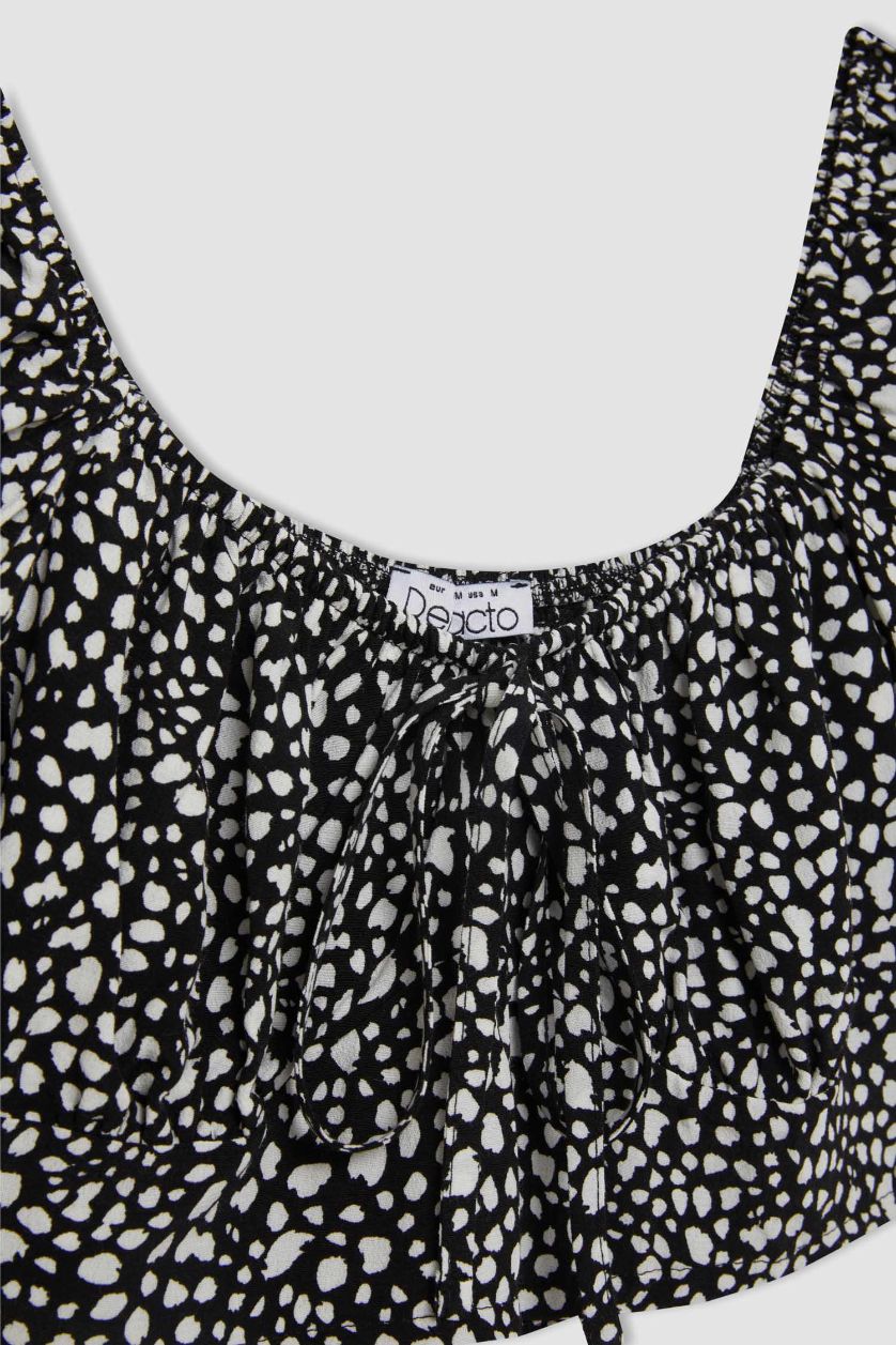 Женщины Черный Блузка с круглым вырезом с коротким рукавом