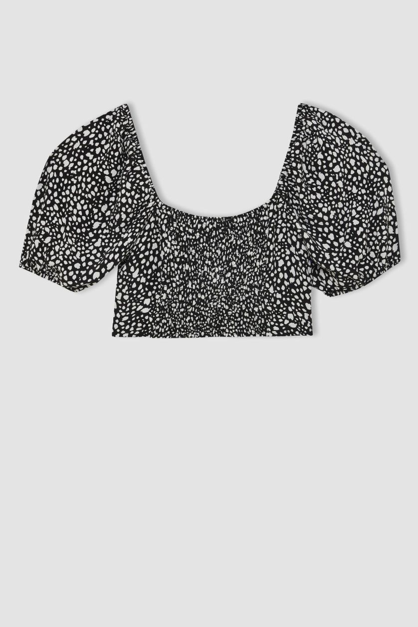 Женщины Черный Блузка с круглым вырезом с коротким рукавом