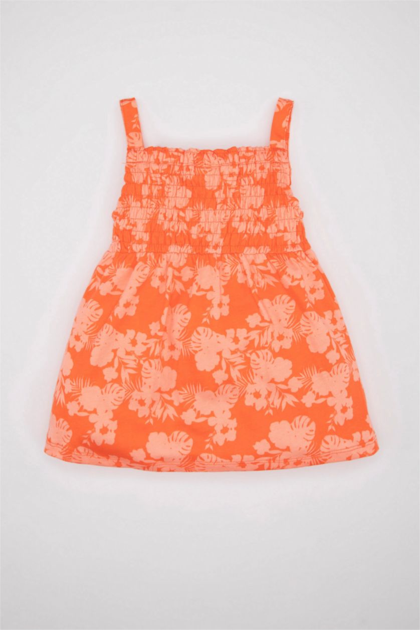 Baby Girl Orange Regular Fit Flower Sleeveless Knitted Dress