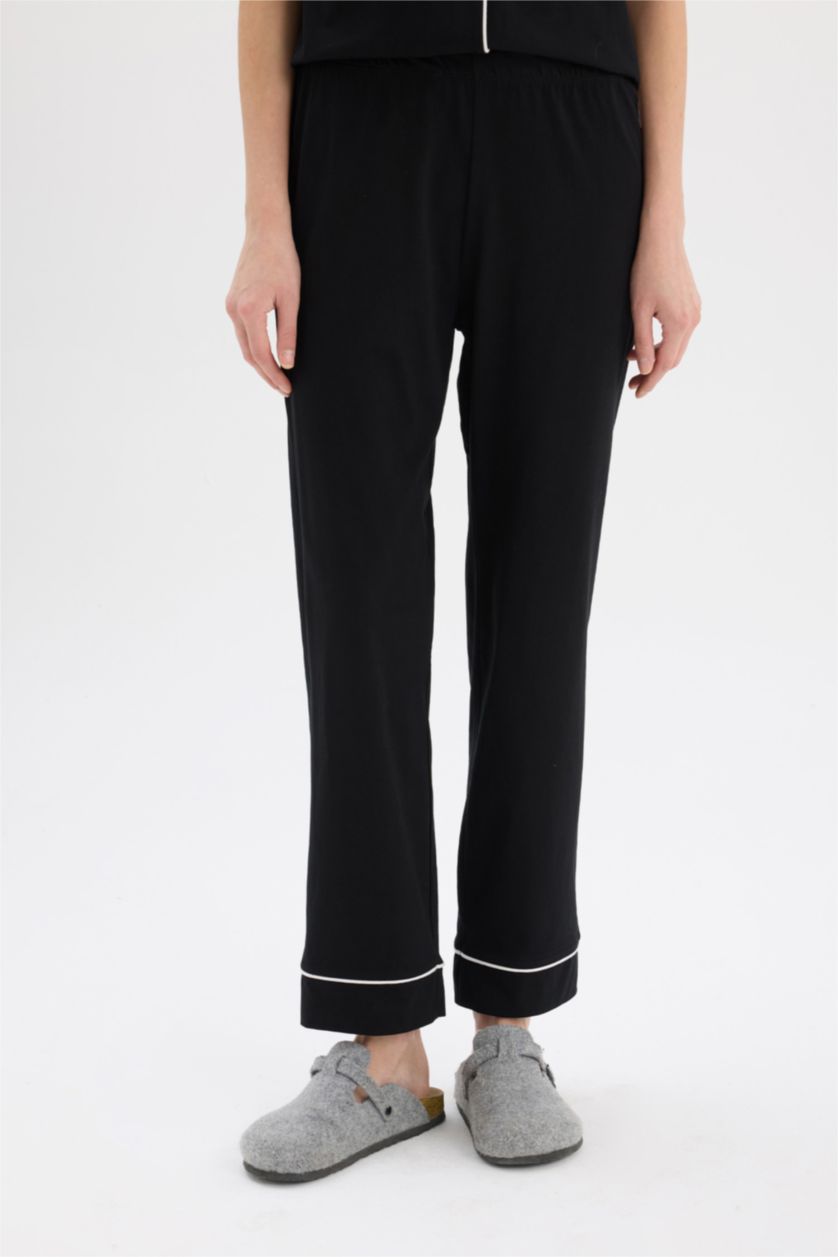 Kadın Siyah Pijama Takımı Kısa Kollu Üst Uzun Alt