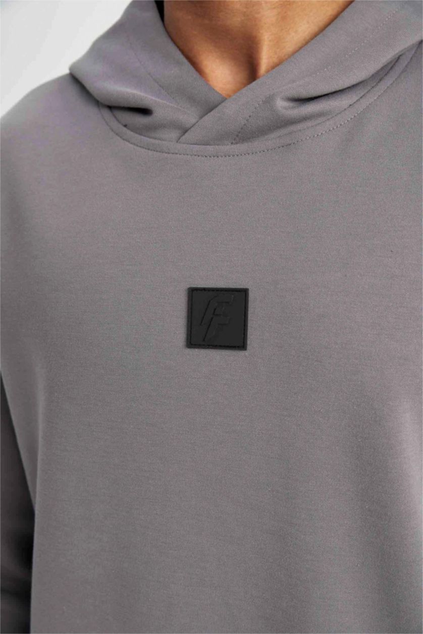 Man Grey DeFactoFit Standard Fit Hooded Sports Sweatshirt