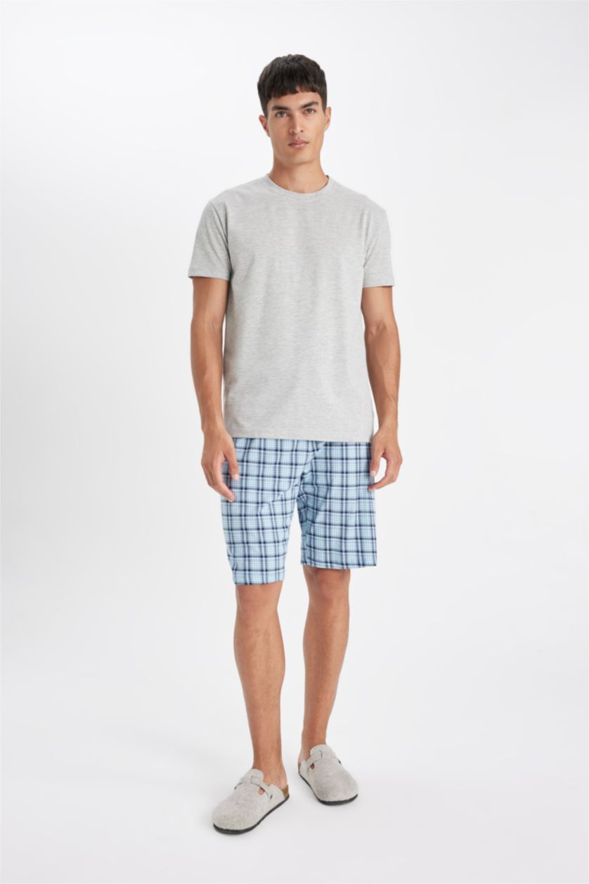 HOMME Gris Ensemble de Pyjama T-shirt à col rond et Short imprimé pour Homme