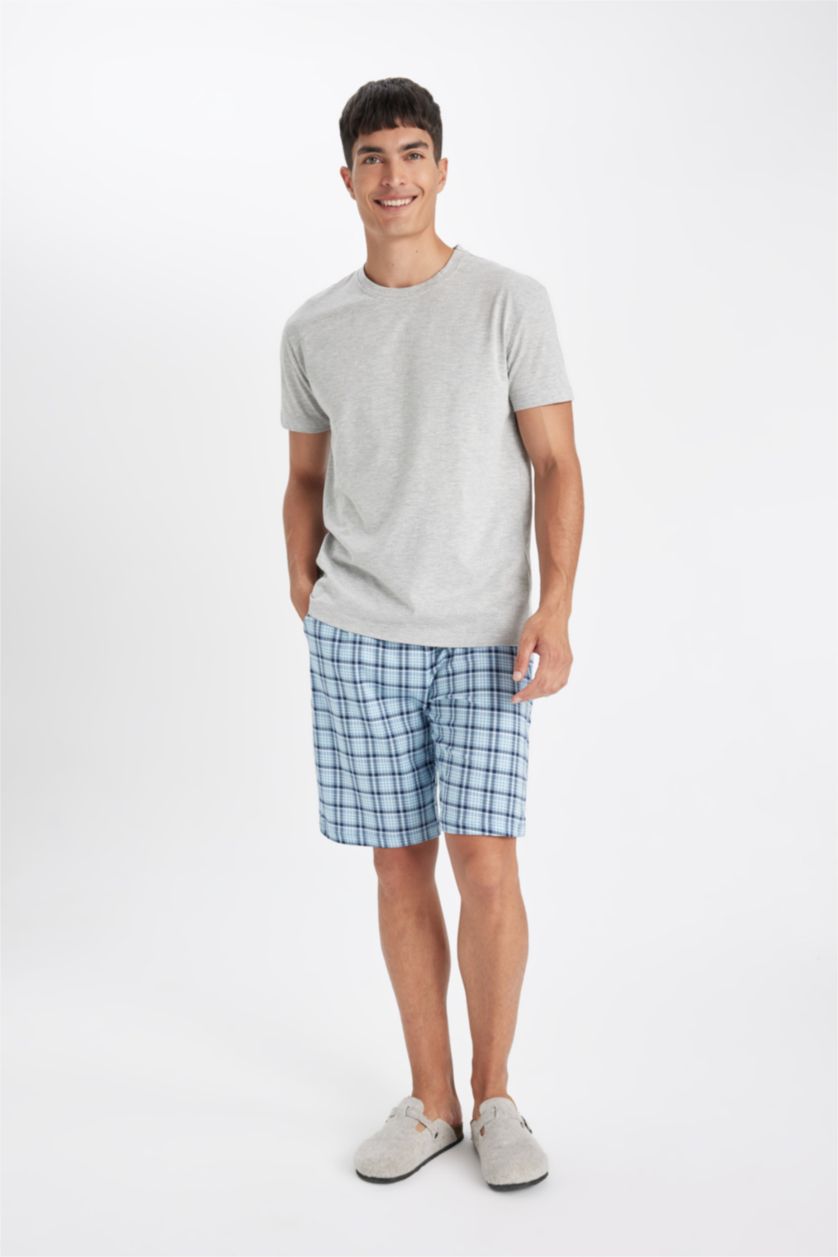 HOMME Gris Ensemble de Pyjama T-shirt à col rond et Short imprimé pour Homme