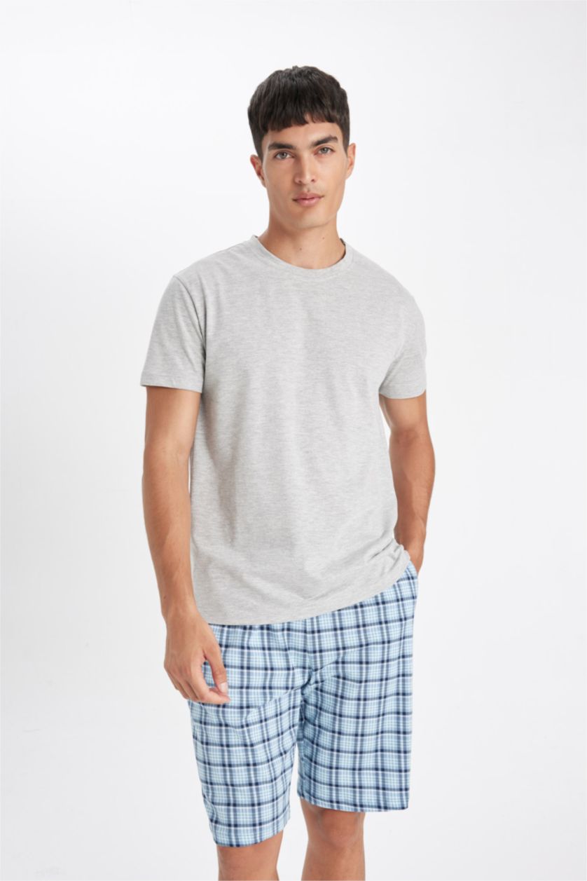 HOMME Gris Ensemble de Pyjama T-shirt à col rond et Short imprimé pour Homme