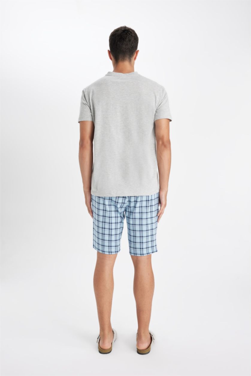 HOMME Gris Ensemble de Pyjama T-shirt à col rond et Short imprimé pour Homme