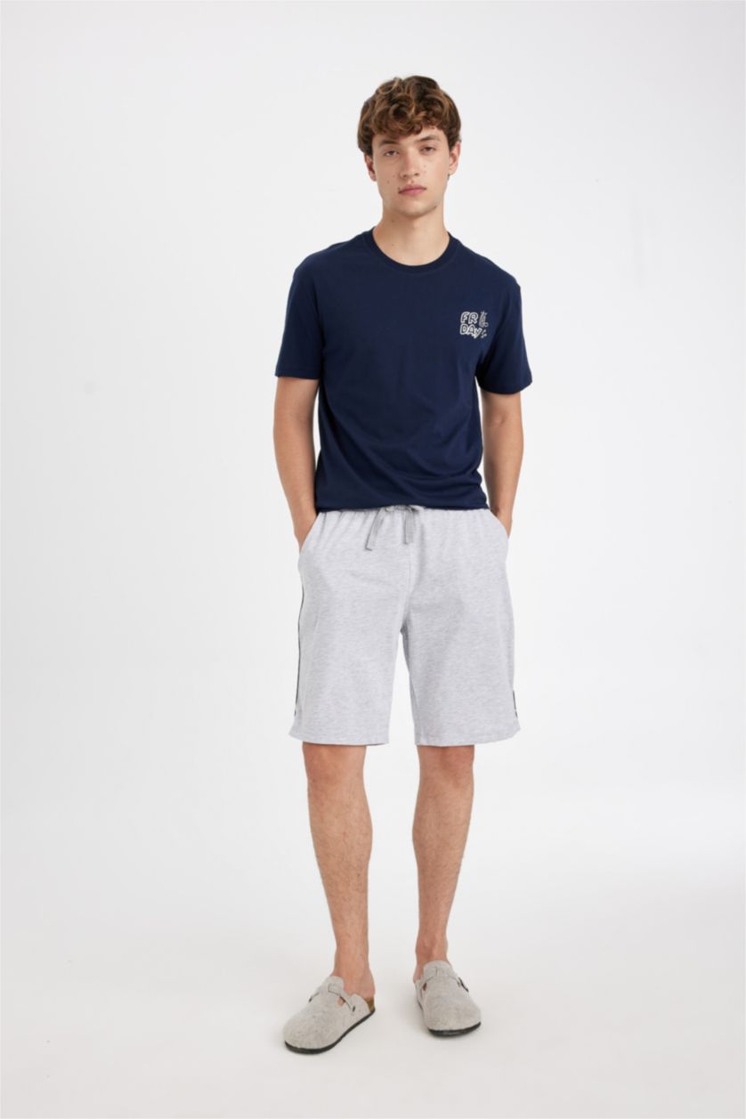 رجال كحلي سيت بجامة قصة عادية نص ردن - قطعتين