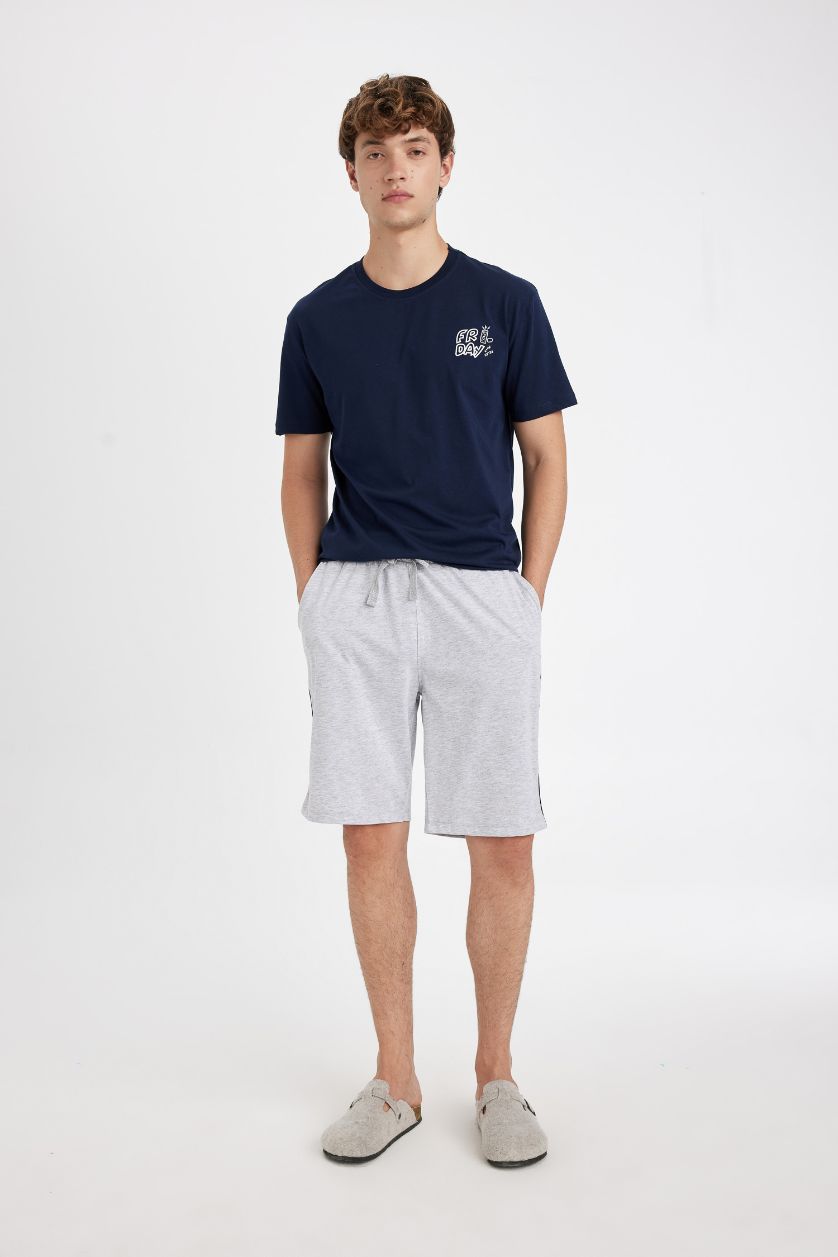 رجال كحلي سيت بجامة قصة عادية نص ردن - قطعتين