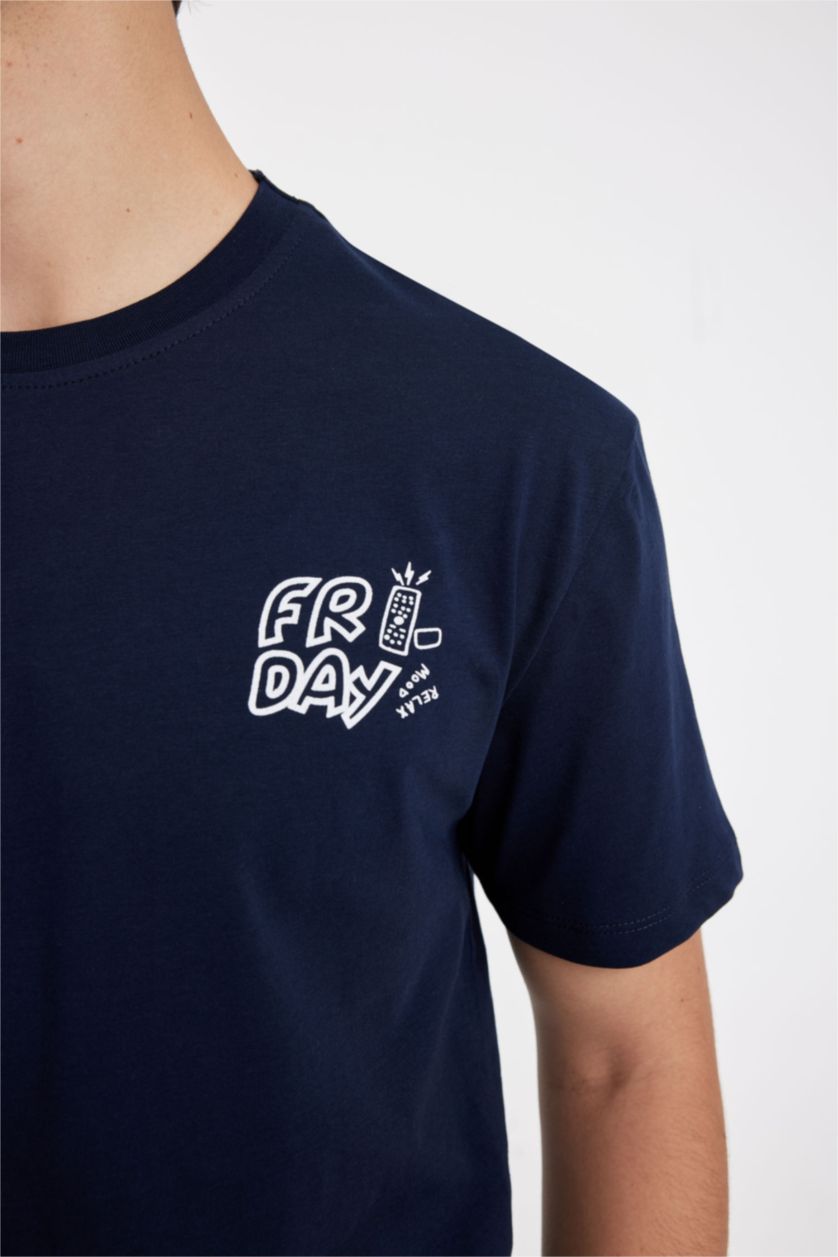 رجال كحلي سيت بجامة قصة عادية نص ردن - قطعتين