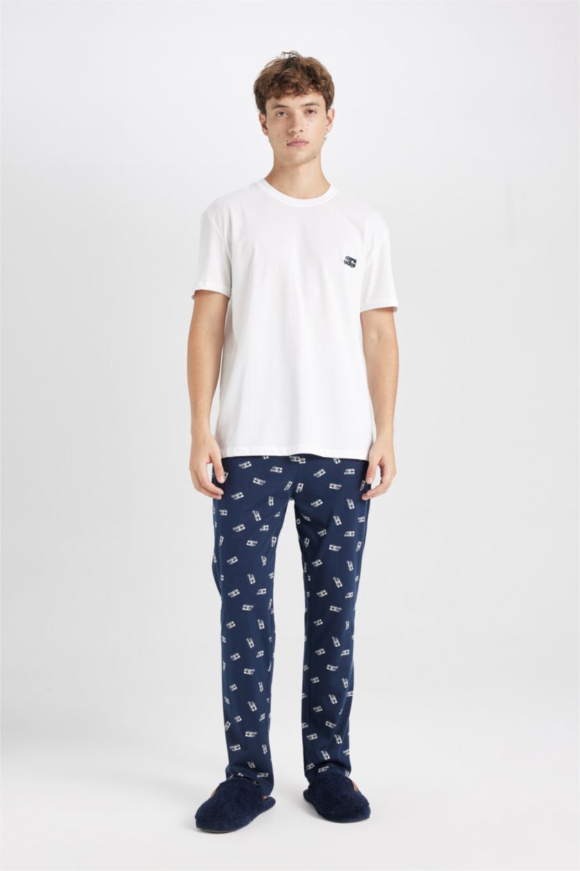 MAN NAVY Regular Fit Crew Neck Printed 2 Piece Pajama Set