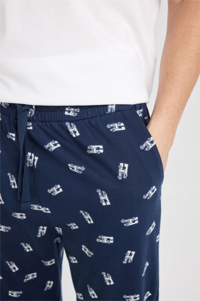 MAN NAVY Regular Fit Crew Neck Printed 2 Piece Pajama Set